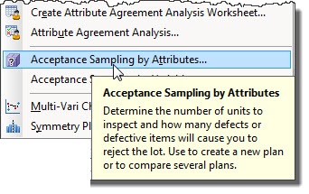 acceptance sampling attributes dialog