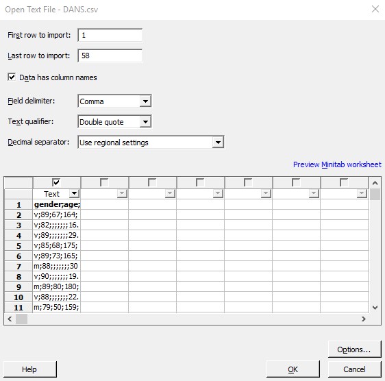 field separator dialog box